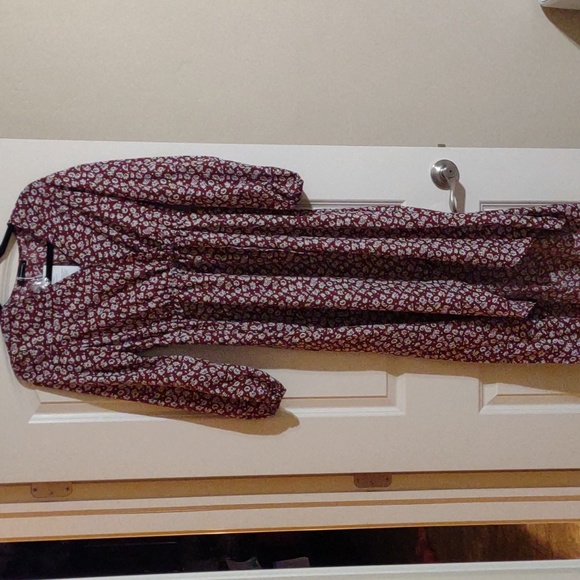 Women’s Long Sleeve Bohemian Dress V-Neck Floral Print High Split Tie Wrap Midi - Picture 2 of 6